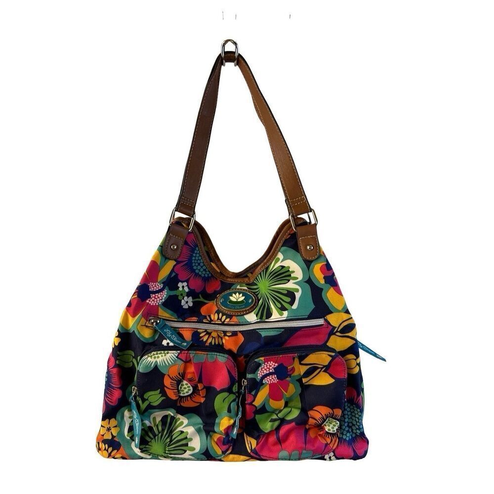 Lily Bloom shoulder bag bold color flowers snap zippers 17x13”